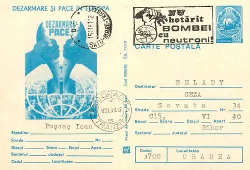 Postal card Romania Dezarmare si pace in Europa 1981
