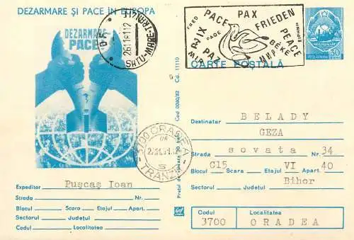 Postal card Romania Dezarmare si pace in Europa 1981