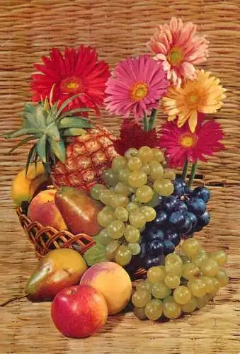 Postcard fruit and flower basket