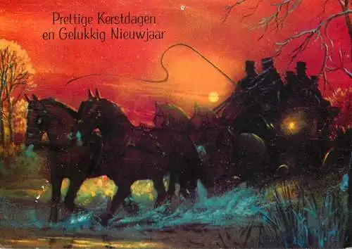 POstcard new year scene carriage