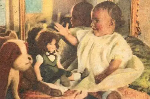Postcard small child baby bebe amd dolls
