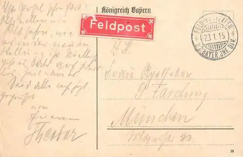 Postcard postal personal letter Bayern Feldpost 1915