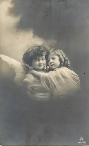 Postcard children photo angel scene