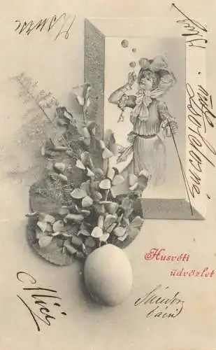 Postcard Easter scene Husveti udvozlet