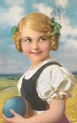 Postcard child playing with a ball