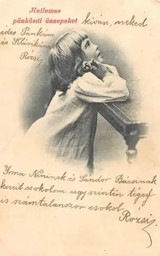 Postcard photograph of child praying Hungary 1929