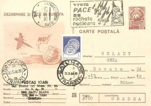 Romania postal card Dezarmare si pace in Europa 1986