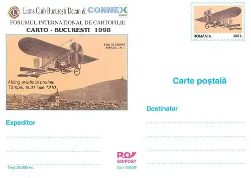 Romania postal card miting aviatic la poalele Tampei Brasov 1910