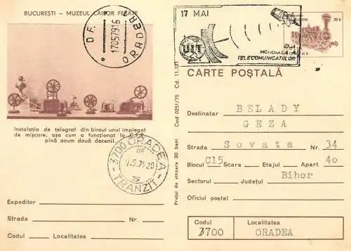 Romania postal card Bucuresti muzeul cailor ferate instalatia de telegraf 1979