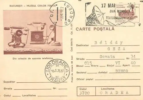 Romania postal card muzeul cailor ferate aparate telefonice 1978