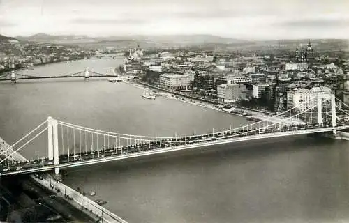 Hungary Budapest aerial of Danube and Parliament 1965