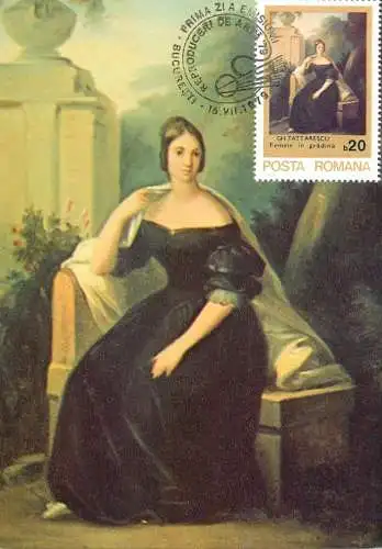 Romania pictura de Gheorghe Tattarescu femeie in gradina