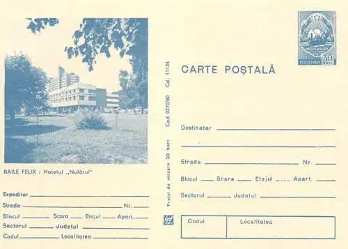 Romania carte postala Baile Felix Hotel Nufarul