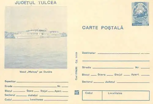 Romania intreg postal Tulcea Vas Malnas pe Dunare