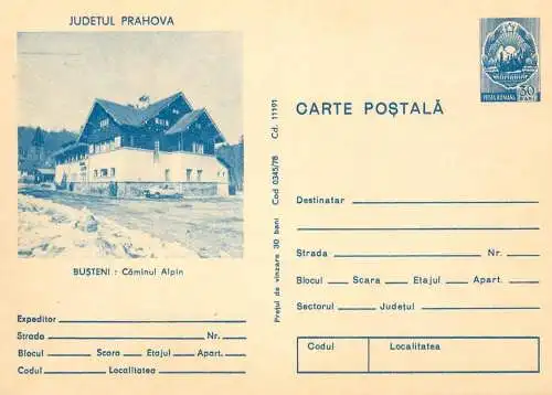 Romania entier postal Prahova Busteni Camin Alpin