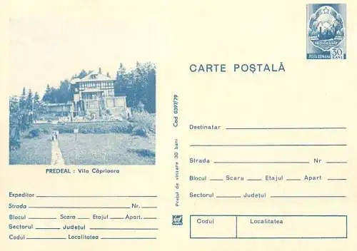 Romania entier postal Predeal vila Caprioara