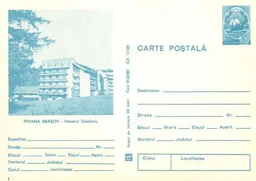 Romania entier postal Poiana Brasov hotel Teleferic