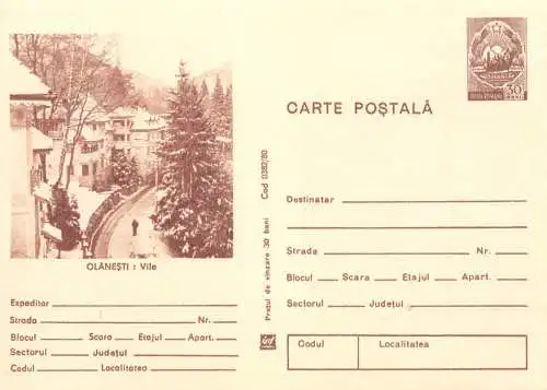 Romania entier postal villas in Olanesti