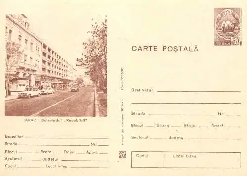 Romania entier postal Arad boulevard