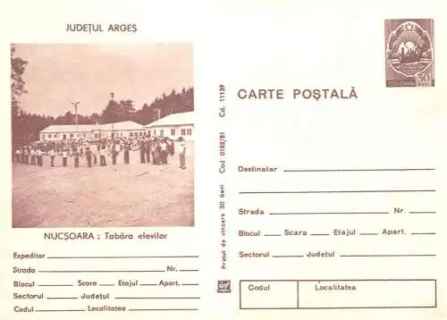Romania entier postal Arges Nucsoara children camp