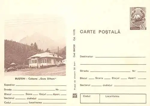 Romania entier postal Busteni resort cabana Gura Diham