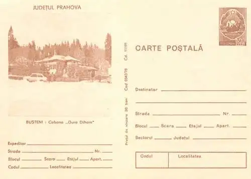 Postal Stationery Romania Prahova Busteni cabana Gura Diham