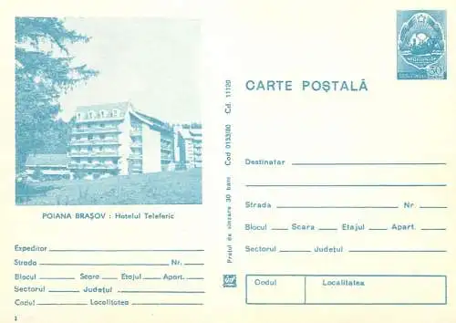 Postal Stationery Romania Poiana Brasov hotel Teleferic