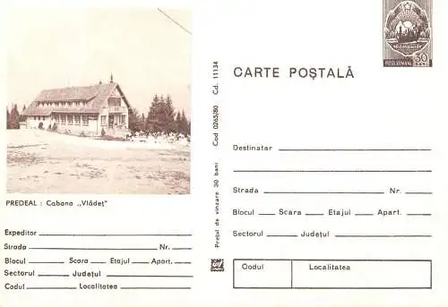 Postal Stationery Romania Predeal cabana Vladet