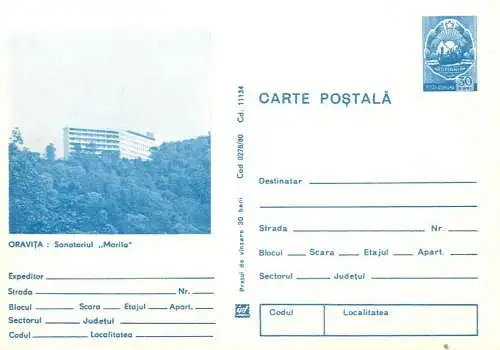 Postal Stationery Romania Oravita sanatoriul Morila