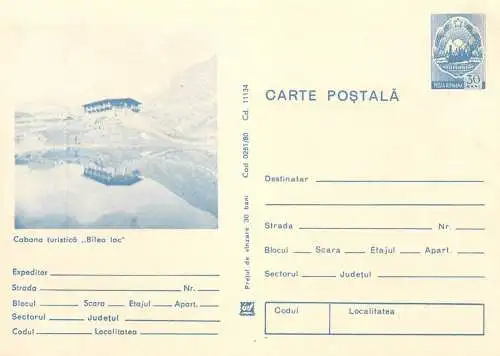 Postal Stationery Romania cabana turistica Balea Lac