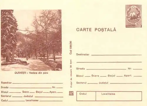 Postal Stationery Romania Olanesti parc