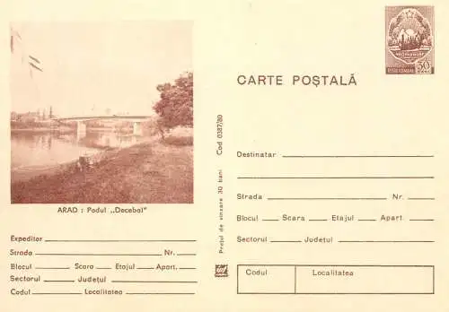 Postal Stationery Romania Arad podul Decebal