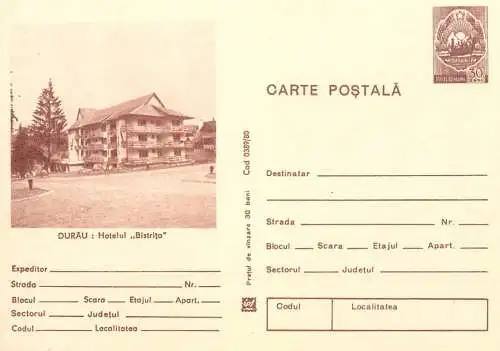 Postal Stationery Romania Durau hotel Bistrita