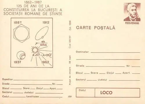 Postal Stationery Romania Aviatie 125 ani de la Societatea romana de stiinte