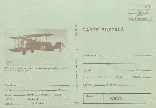 Postal Stationery Romania Aviatie SET 31 avion scoala Bucuresti 1930