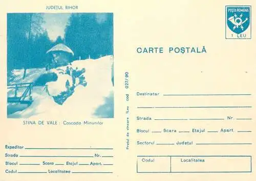 Postal Stationery Romania Bihor Stana de vale Cascada minunilor