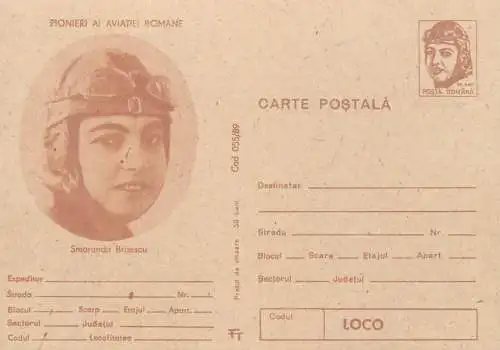 Postal Stationery Romania pionieri aviatie Smaranda Braescu
