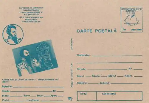 Postal Stationery Romania Expo filatelica Botosani 1990 Conrad Haas