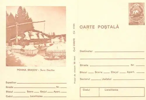 Romania stationery postcard Poiana Brasov Sura Dacilor