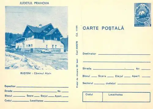 Romania stationery postcard Prahova Busteni Camin Alpin