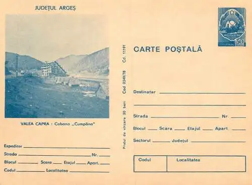 Romania stationery postcard Arges Valea Capra Cabana Cumpana