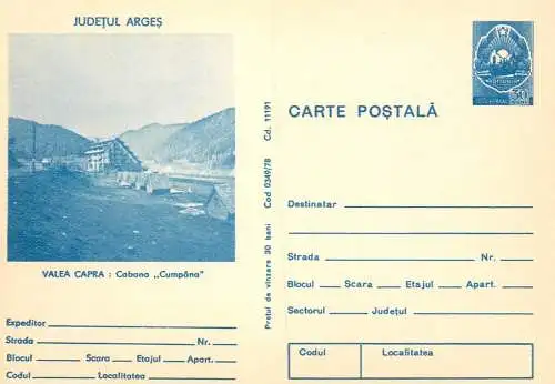 Romania stationery postcard Arges Valea Capra Cabana Cumpana