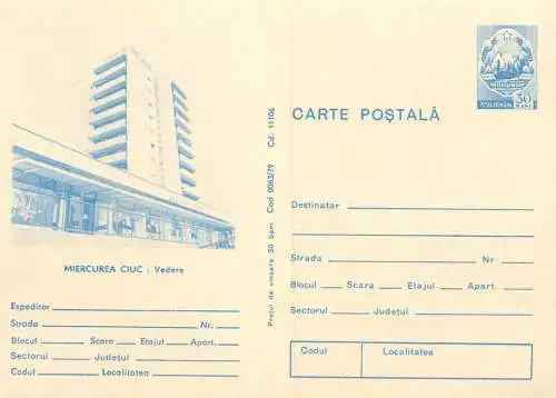 Romania stationery postcard Miercurea Ciuc