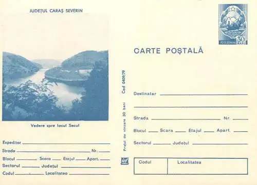 Romania stationery postcard Caras Severin lacul Secul