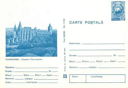 Romania stationery postcard Hunedoara castelul Corvinestilor