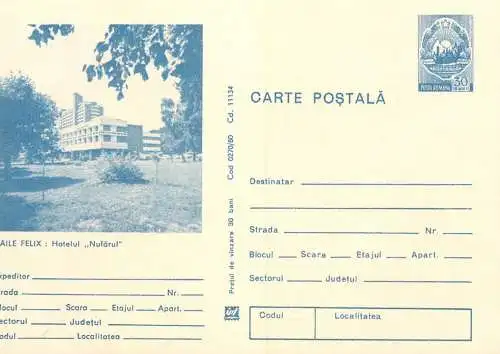 Romania stationery postcard Baile Felix hotel Nufarul
