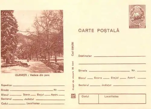 Romania stationery postcard Olanesti parc
