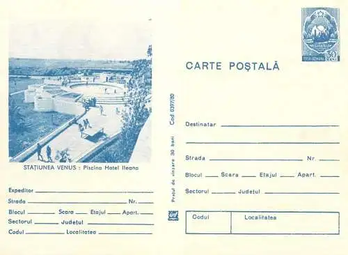 Romania stationery postcard Statiunea Venus piscina Hotel Ileana