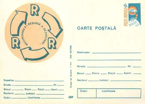 Romania stationery postcard vedere despre reciclare