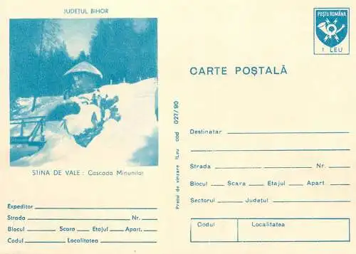Romania stationery postcard Bihor Stana de Vale Cascada minunilor
